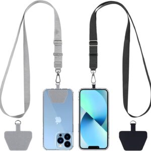 CACOE Phone Lanyard 2 Pack-2× Adjustable Neck Strap,2× Phone Patches,Universal Cell Phone Multifuctional Patch Lanyards Compatible with Most Smartphones(Black+Gray)
