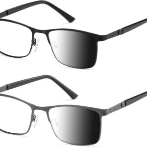 Reading Glasses Men Photochromic Blue Light Blocking Readers Wide Frame Style Metal Frame Tinted Eyeglasses PT2407